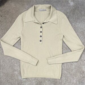 Everlane Ribbed Long Sleeve Polo in Cream